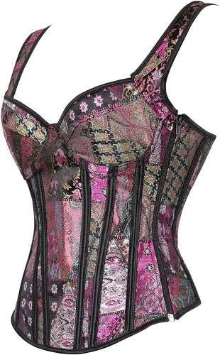 Vista 3 de Zhitunemi - Corsé con tirantes de hombro para mujer sobre el busto estilo Jacquard gótico