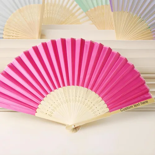 Vista 8 de Ventilador de seda plegable personalizado, abanicos de bambú personalizados para invitados de boda, despedida de soltera, baile, fiesta, decoración