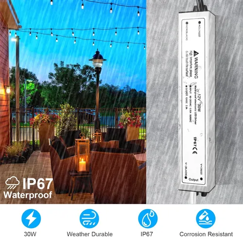 Vista 4 de LightingWill transformador impulsor LED 30 vatios, impermeable IP67, fuente de alimentación, 90-265V CA a 12V CC de baja tensión, adaptador