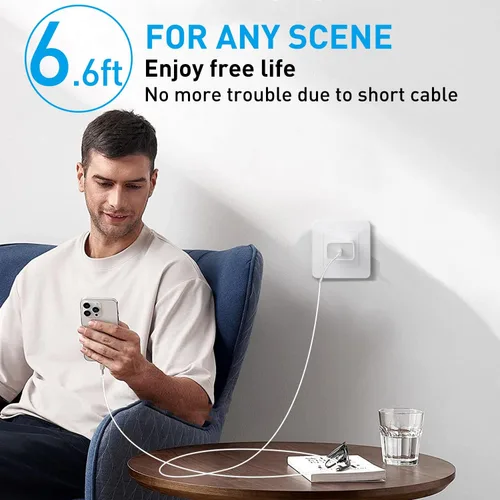 Vista 7 de Cargador de carga rápida para iPhone 14, 13, 12, 11 [certificado MFi], paquete de 3 bloques de cargador de pared USB C PD de 20W con cable USB C a