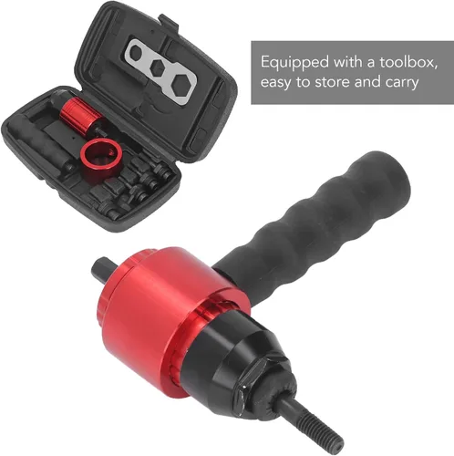 Vista 5 de Zooke Adaptador de pistola de remache eléctrico, herramienta de tuerca de remache inalámbrica con 5 cabezales de remache y llave de mango, kit