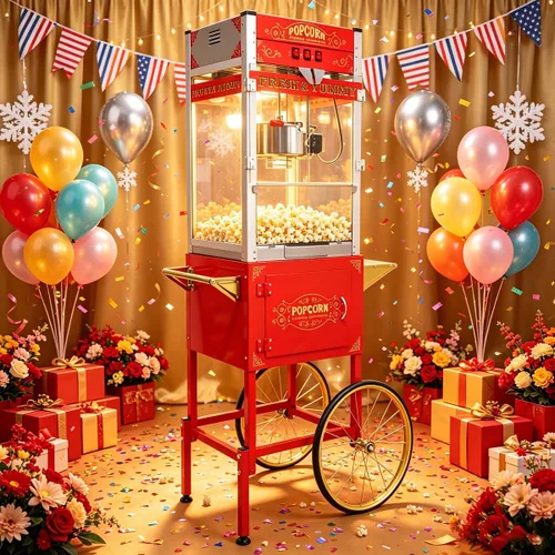 Vista 10 de 20 OZ Commercial Popcorn Machine with Cart - Stainless Steel Kettle Popper with Wheels, Warming Deck & Tempered Glass, for Business, School