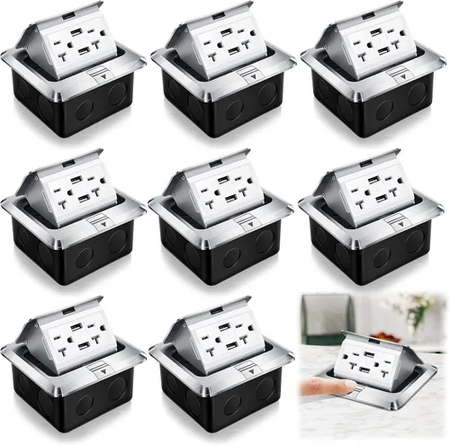 Vista 14 de Hoolerry Kit de 1 caja de cubierta de toma de corriente eléctrica de piso desplegable con cargador USB de 4.8 A, 20 amperios, impermeable