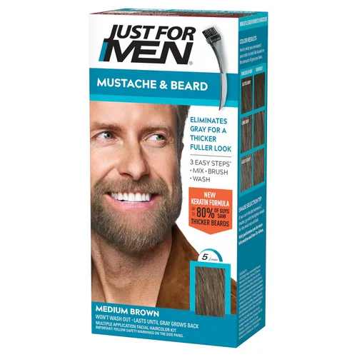 Vista 9 de Just For Men - Tinte para bigote y barba, coloración de barba para cabello gris con cepillo, con queratina, biotina, aloe vera y aceite de coco