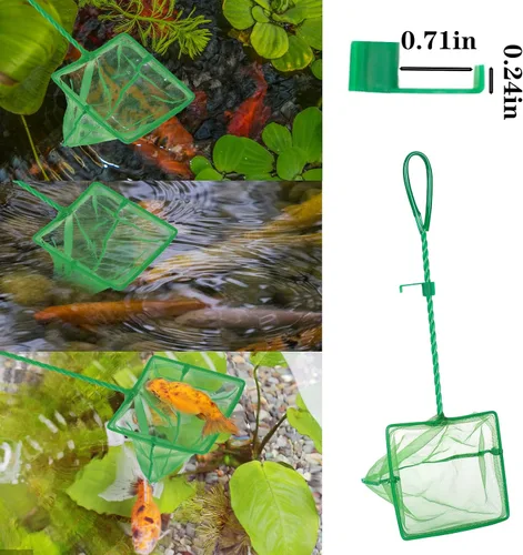 Vista 3 de 3 redes de pesca de acuario de malla fina, redes de captura rápida, redes de pesca de nailon con mango largo de plástico para pecera, verde, 3