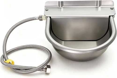Vista 2 de Cuenco automático para beber, dispensador de agua de ganado de granja de acero inoxidable con orificio de drenaje y válvula de flotador
