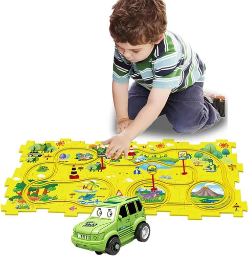 Vista 12 de Regalo de Cumpleaños para Niño de 4 Años, Set de Pista de Carros Rompecabezas para Niños con Mapa de Carretera, Set de Juego de Carros de Pista