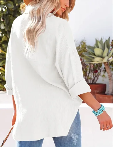 Vista 5 de Camisas de gran tamaño con botones para mujer, de algodón, de manga larga, blusas de trabajo
