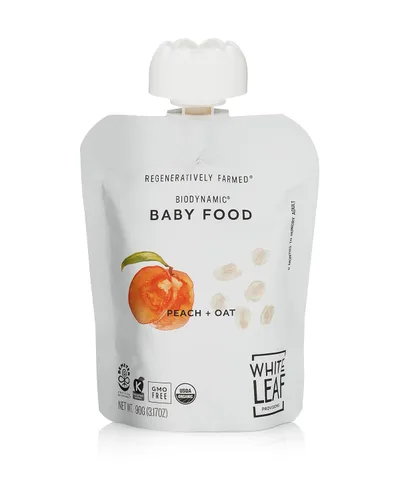 Vista 3 de White Leaf Provisions Alimentos biodinámicos y orgánicos para bebés, bolsas de puré de melocotón + avena sin azúcar para bebés, alimentos