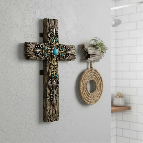 Vista 4 de Comfy Hour Cruz de pared de 12 pulgadas, decoración religiosa rústica