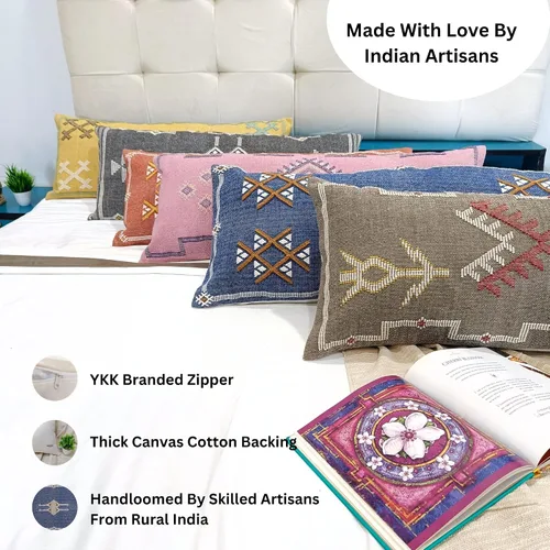 Vista 6 de Trade Star Funda de almohada lumbar tejida a mano de Sabra Kilim, funda de cojín de casa de campo, fundas de almohada para el hogar, decoración