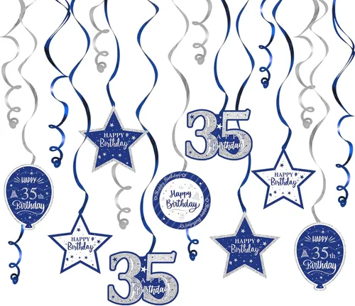 Vista 62 de Decoración de fiesta de serpentinas con purpurina azul y plateada de feliz 11º cumpleaños, 15 piezas de remolinos colgantes de 11 cumpleaños, cartel