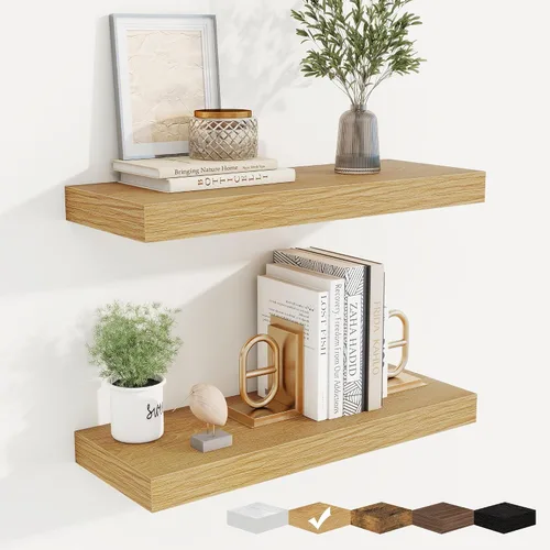 Vista 24 de fuqing Estantes flotantes para pared, estante flotante de madera montado en la pared con soportes invisibles para sala de estar, baño, dormitorio