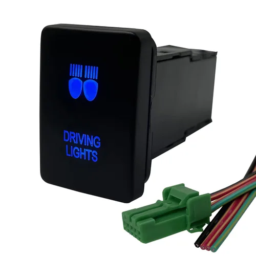Vista 17 de Interruptor de botón de LED azul AIR COMP para Toyota Sequoia Highlander Landcruiser Tacoma 4Runner Highlander 3 amperios 12 V Botón de encendido