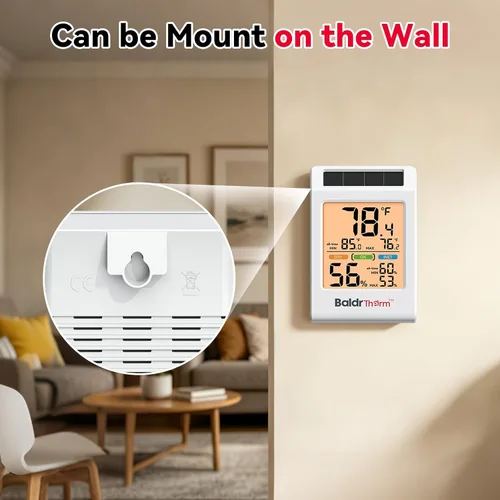 Vista 8 de BaldrTherm Room Thermometer Indoor, Humidity Meter, 2026 Upgrade Backlit Digital Humidity&Temperature Monitor Solar Powered MAX MIN Record