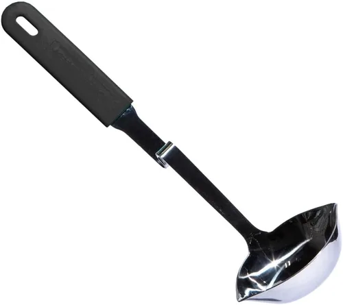 Vista 13 de Souper Cubes + Lori Greiner Cucharón de sopa sin desorden de acero inoxidable con mango de silicona - Cucharón de sopa de metal con diseño sin