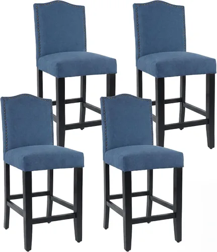 Vista 18 de LSSPAID Juego de 2 taburetes de bar, de 28.5 pulgadas, modernos tapizados de tela, taburetes de bar con respaldo de cabeza de clavo y patas de Beige