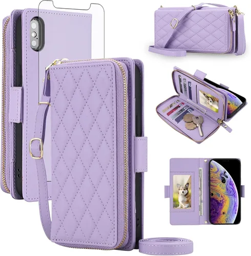 Vista 89 de Asuwish Funda compatible con iPhone 6/6s/7/8/SE 2020 2022 con cremallera y bloqueo RFID, protector de pantalla, correa cruzada i6 i7 i8 7s 8s SE2020