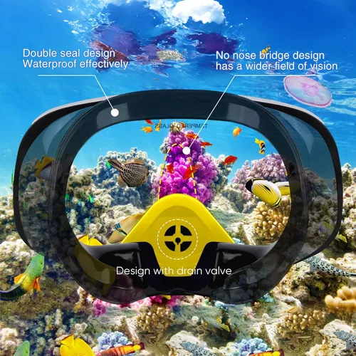 Vista 5 de Máscara de buceo con válvula de drenaje de visión amplia, adecuada para adultos, buceo, buceo libre y esnórquel