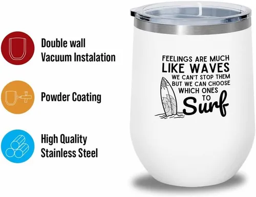 Vista 2 de Surfing White Edition Wine Tumbler 12oz - Feelings like waves - Surfing Enthusiast Gifts Water Sport Surfboard Athletics Hobby Beach Sea Windsurf