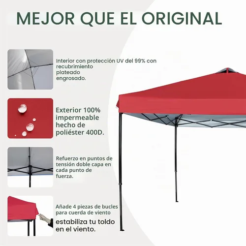 Vista 3 de SCOCANOPY Parte superior de repuesto con ventilación de aire para marco de toldo de 10 x 10 pulgadas, solo cubierta de toldo, (rojo)