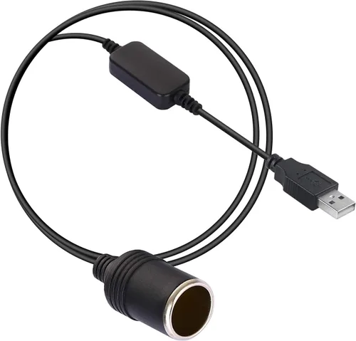 Vista 3 de Adaptador USB A macho a hembra de 12V para encendedor de cigarrillos de coche para GPS Dashcam y más - Negro (0.3M/1 pie)