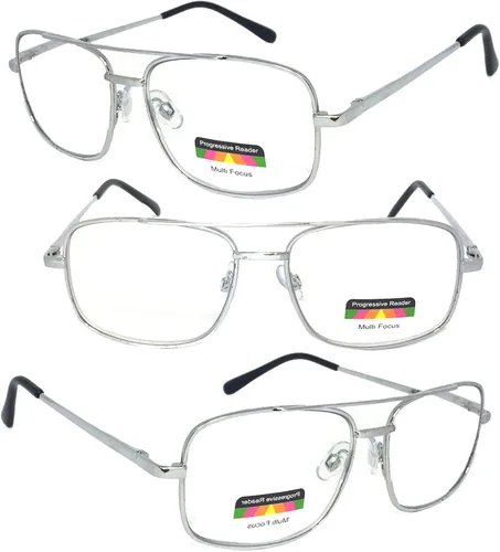 Vista 3 de Gafas de lectura progresivas con marco metálico rectangular con bisagras de resorte Multi 3 Focus (+1.00, dorado)