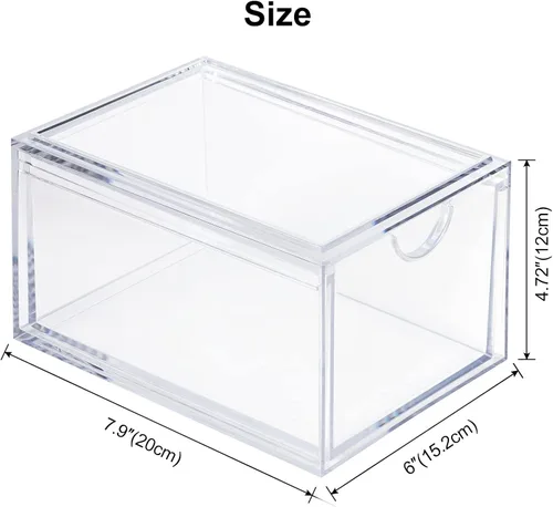 Vista 3 de Boxalls Paquete de 2 cajones de almacenamiento apilables de acrílico, organizador de maquillaje, 20% más grueso, transparente, organizadores de baño