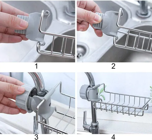 Vista 4 de Organizador de fregadero, soporte de esponja de acero inoxidable para accesorios de cocina (plateado)