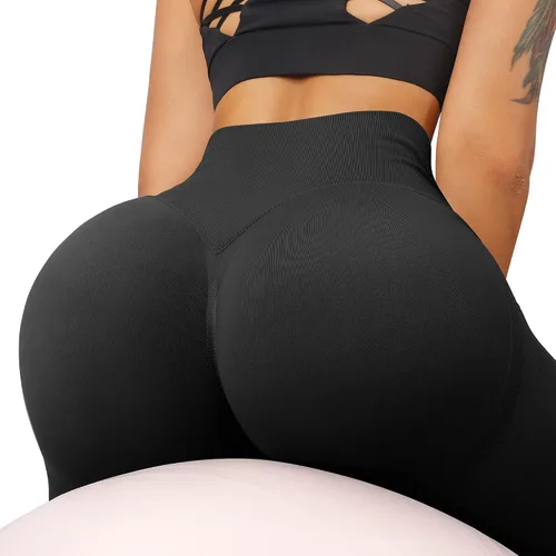 Vista 5 de DOULAFASS Leggings de levantamiento de glúteos para mujer, sin costuras, cintura alta, pantalones de yoga para entrenamiento