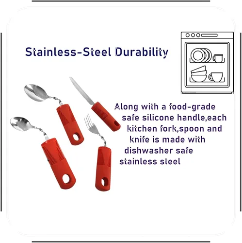 Vista 3 de Special Supplies - Utensilios adaptativos (juego de cocina de 4 piezas) con peso, asas antideslizantes para temblores de manos, artritis, Parkinson