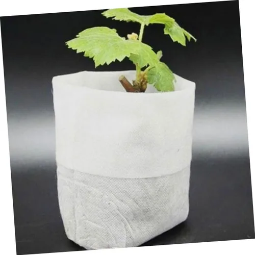 Vista 6 de 200Pcs Non-Woven Plant Grow Bags, White Biodegradable Nursery Pots