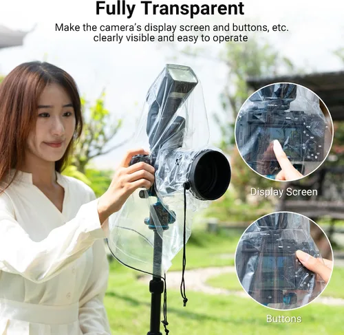 Vista 4 de 2 piezas de cubierta transparente de lluvia para cámara con flash para cámara + lente de hasta 6.3 x 9.8 pulgadas (DXL) Waterproof,PE