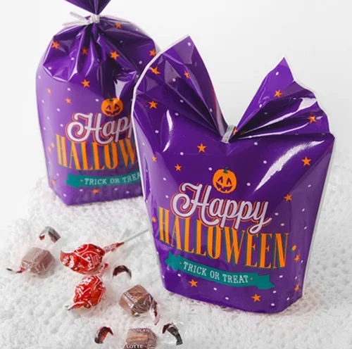Vista 3 de 50 bolsas de dulces de Halloween, bolsas de galletas con lazos giratorios