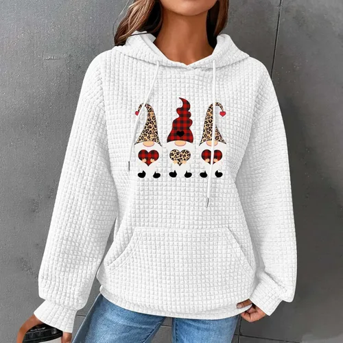 Vista 2 de Sudadera con capucha para mujer, sudaderas de punto gofre de Navidad, estampado de leopardo, a cuadros, blusas cómodas para adolescentes y niñas