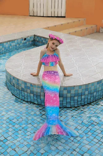 Vista 3 de Traje de baño de cola de sirena con monoaleta para niñas, conjunto de bikini