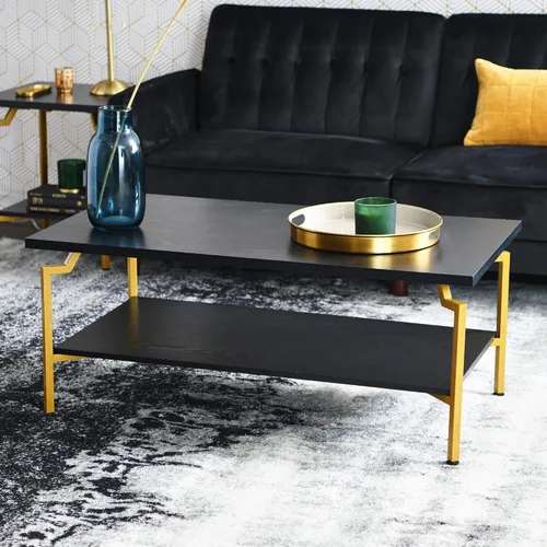 Vista 2 de Household Essentials Mesa de centro rectangular de hierro negro y oro