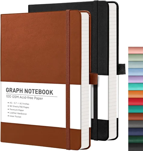 Vista 13 de RETTACY Lined Journal Notebook, 192 Numbered Pages per Pack, 5.7'' x 8.3'' 2-Pack, Leather Hardcover, 100 GSM Thick Paper, for Men & Women, Negro