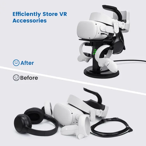 Vista 4 de VR Stand, Headset Charging Dock, VR Display Stand Accessories for Oculus Quest, Quest 2,Rift, Rift S, Valve Index Headset and Touch Controllers