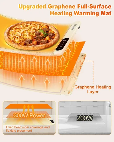 Vista 4 de Tapete de calentamiento de alimentos con luz, bandeja de calentamiento eléctrica con 6 ajustes de temperatura y temporizador de 6 horas, película