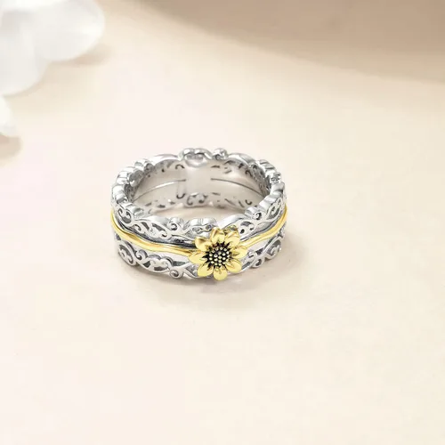 Vista 5 de VONALA Anillos giratorios de plata esterlina 925 con diseño de filigrana y girasol, cruz, piedra lunar, ágata musgo, anillos giratorios
