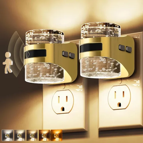 Vista 8 de L LOHAS LED Luz nocturna con sensor de movimiento, luces nocturnas de burbujas enchufables a la pared, luz nocturna de cambio de temperatura