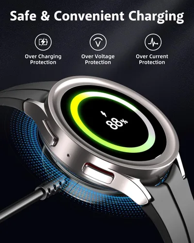 Vista 6 de Paquete de 2/5 pies para cargador de reloj Samsung compatible con Galaxy 7/6/6 Classic/5/5 Pro/4/4 Classic/3/Active Ultra/FE cable de carga USB-Negro
