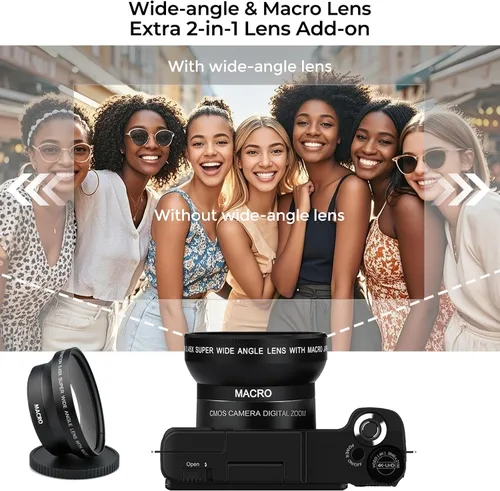 Vista 3 de Cámara de vlogging 4K con kits Creator Cámara digital 5K para fotografía Cámara de video de 64MP con pantalla abatible, micrófono, trípode