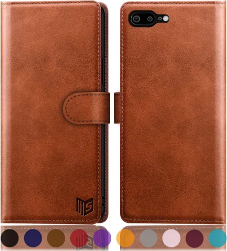 Vista 8 de SUANPOT Funda de piel tipo libro con tapa para iPhone 7 Plus/8 Plus de 5.5 pulgadas con bloqueo RFID, soporte para tarjetas de crédito, funda a Negro