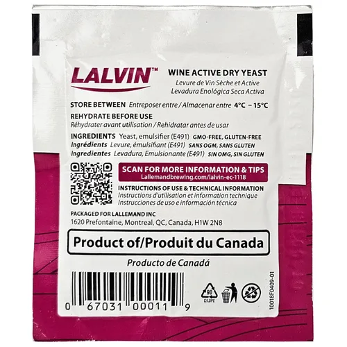 Vista 2 de EC-1118 Saccharomyces bayanus 5 paquetes (bolsas de 0.18 oz) Lalvin