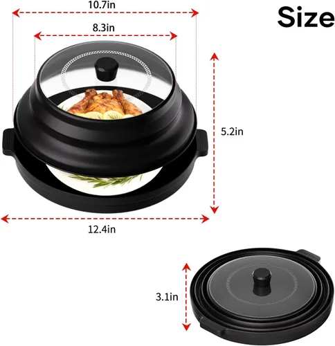 Vista 7 de Cubierta 2 en 1 para salpicaduras de microondas para alimentos con placa base antiquemaduras, tapa grande de plástico y silicona plegable