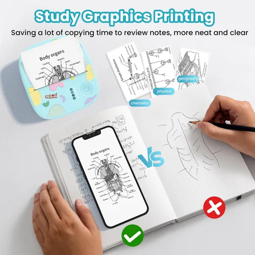 Vista 4 de Mini impresora portátil de calcomanías, mini impresora térmica con 3 rollos de papel, cápsulas de impresión sin tinta Bluetooth, etiquetadora