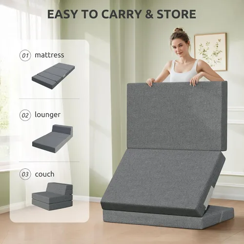 Vista 12 de Youzi Sofá Cama Plegable Queen, Sofá de Suelo de Espuma de 6 Pulgadas y Colchón Plegable con Funda Lavable, Sofá Desplegable para Huéspedes, Camping