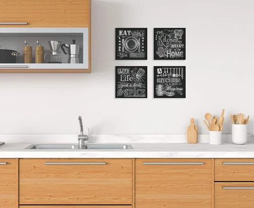 Vista 2 de Hermoso y divertido pizarrón para colgar en la cocina, con frases messy kitchen, heart of the home, spice of life y cook much